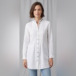 Max Volmary Diamonds And Pearls 100% LINEN White T Shirt Blouse Dress Cardigan 4